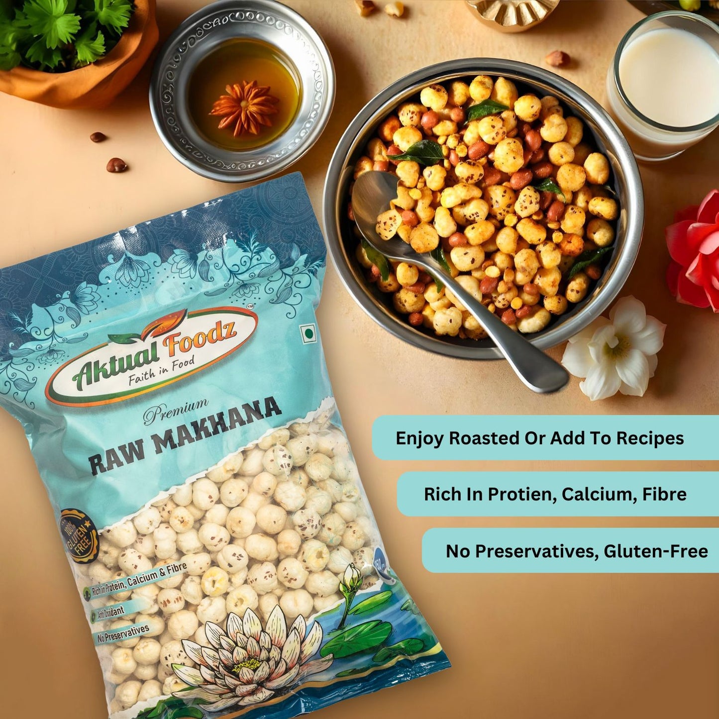 Aktualfoodz premium raw plain makhana(250 grams) ( 5 suta makhana)