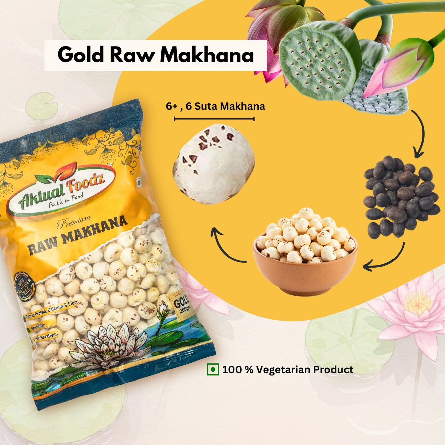 Aktualfoodz Gold  best Raw Makhana (200 grams)( 6+ suta makhana)
