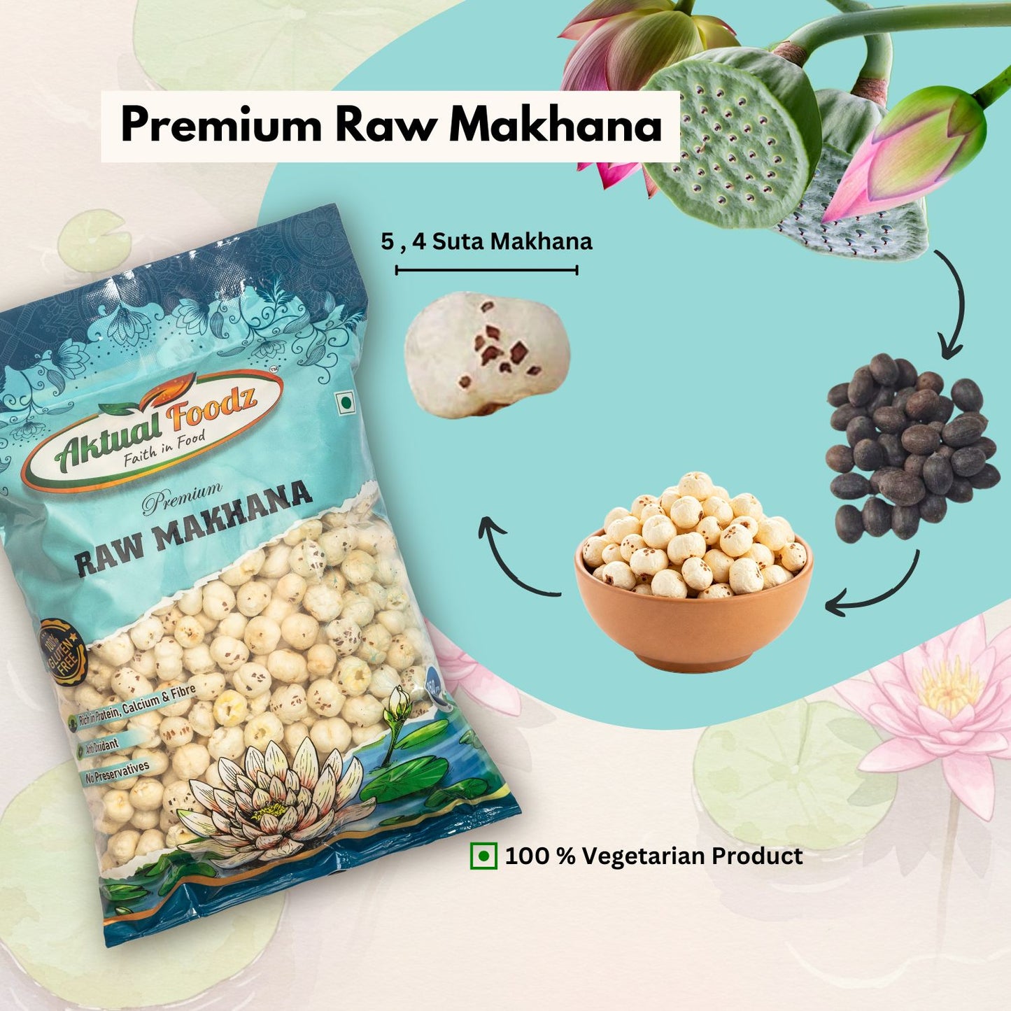 Aktualfoodz premium raw plain makhana(250 grams) ( 5 suta makhana)